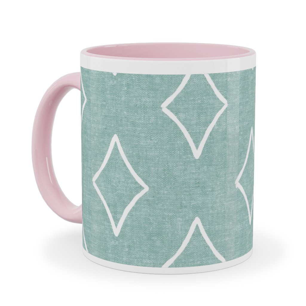 Diamonds Coordinate Woven - Mint Ceramic Mug, Pink,  , 11oz, Green