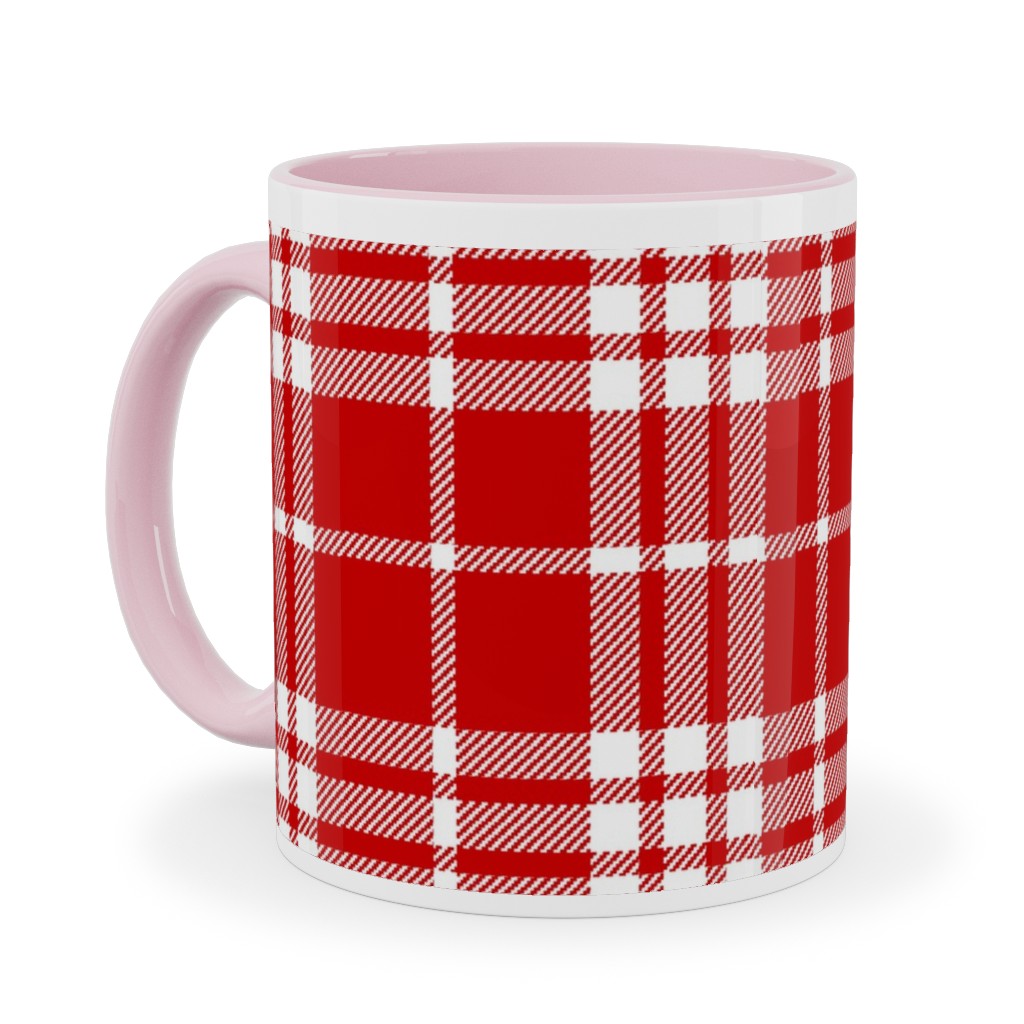 Tartan Check Ceramic Mug, Pink, , 11oz, Red, Red