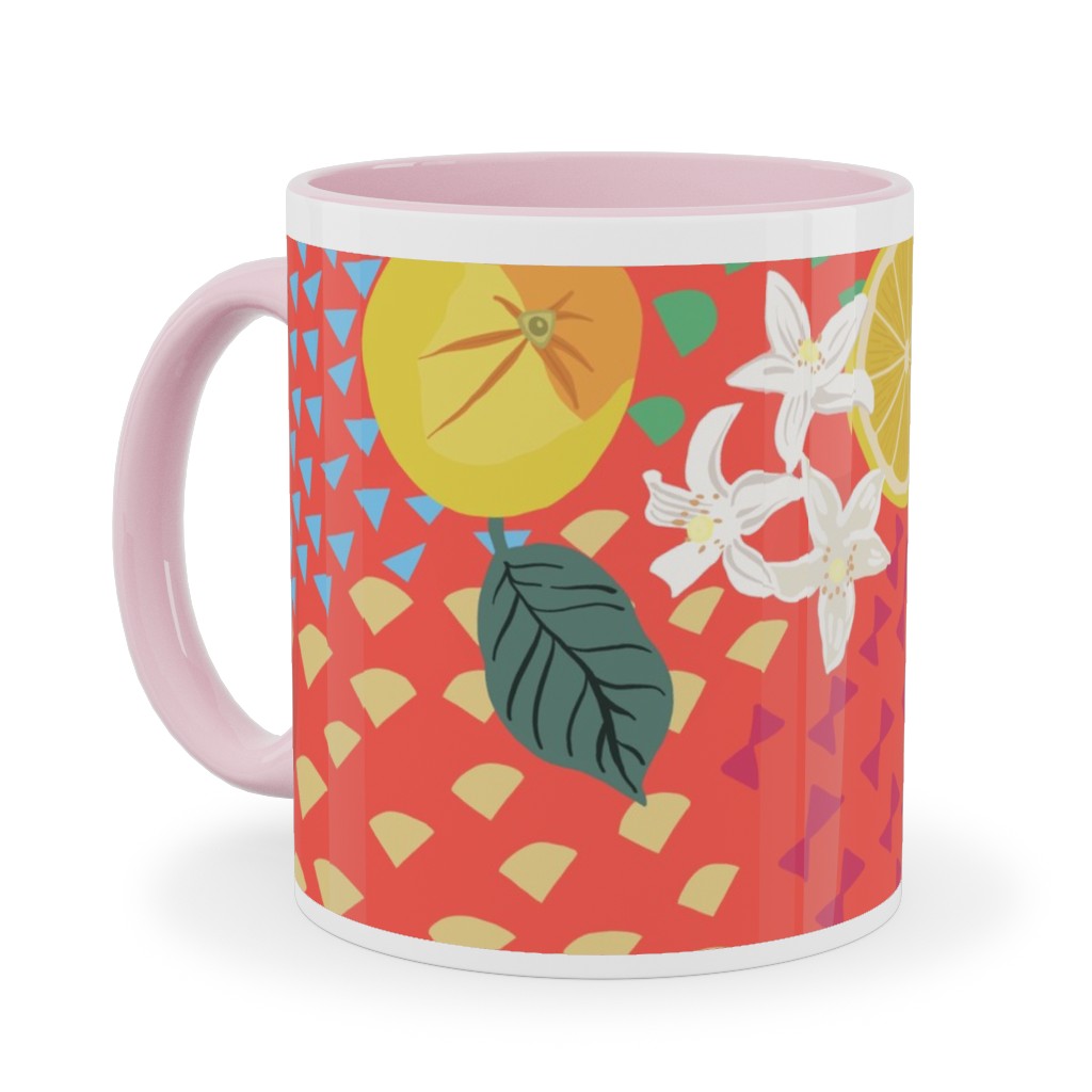 Lemon Flower and Pop - Pink Ceramic Mug, Pink, , 11oz, Pink, Bright Pink