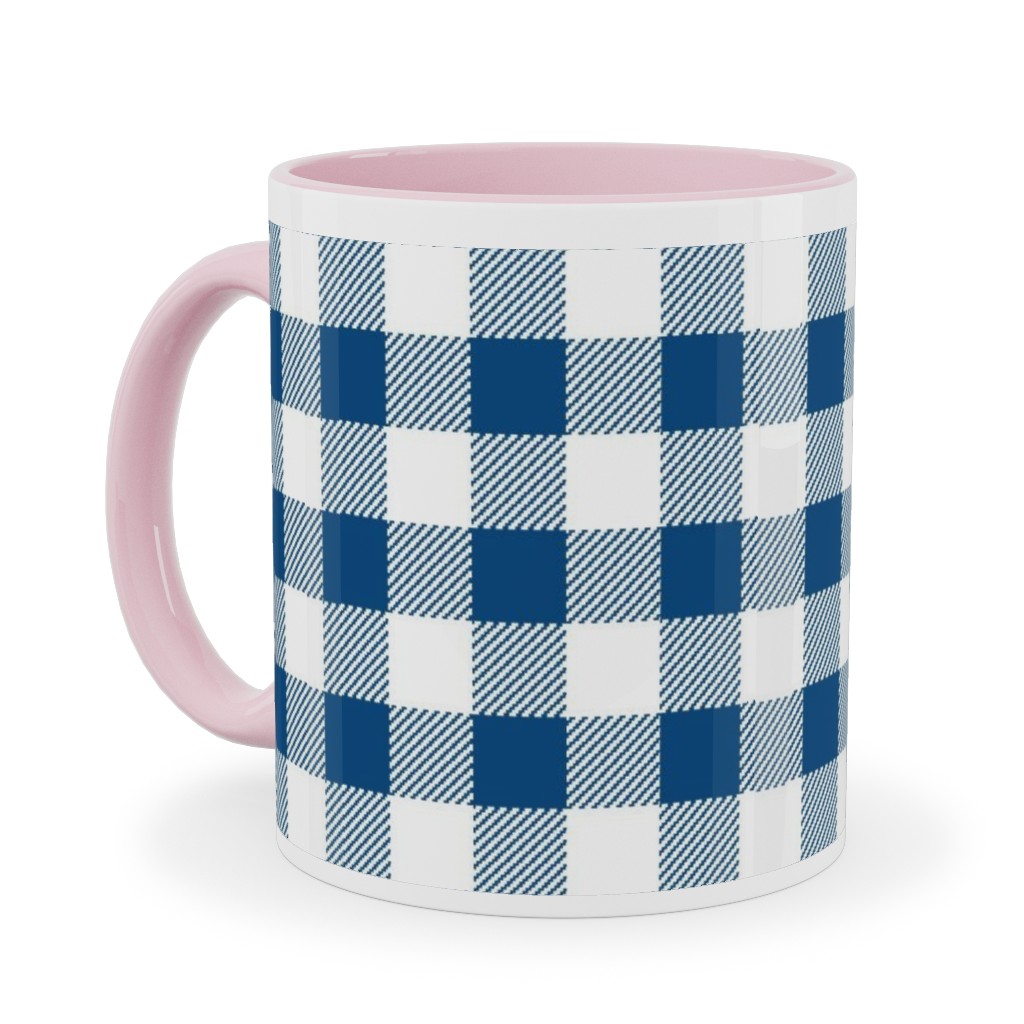 Classic Gingham - Blue Ceramic Mug, Pink,  , 11oz, Blue