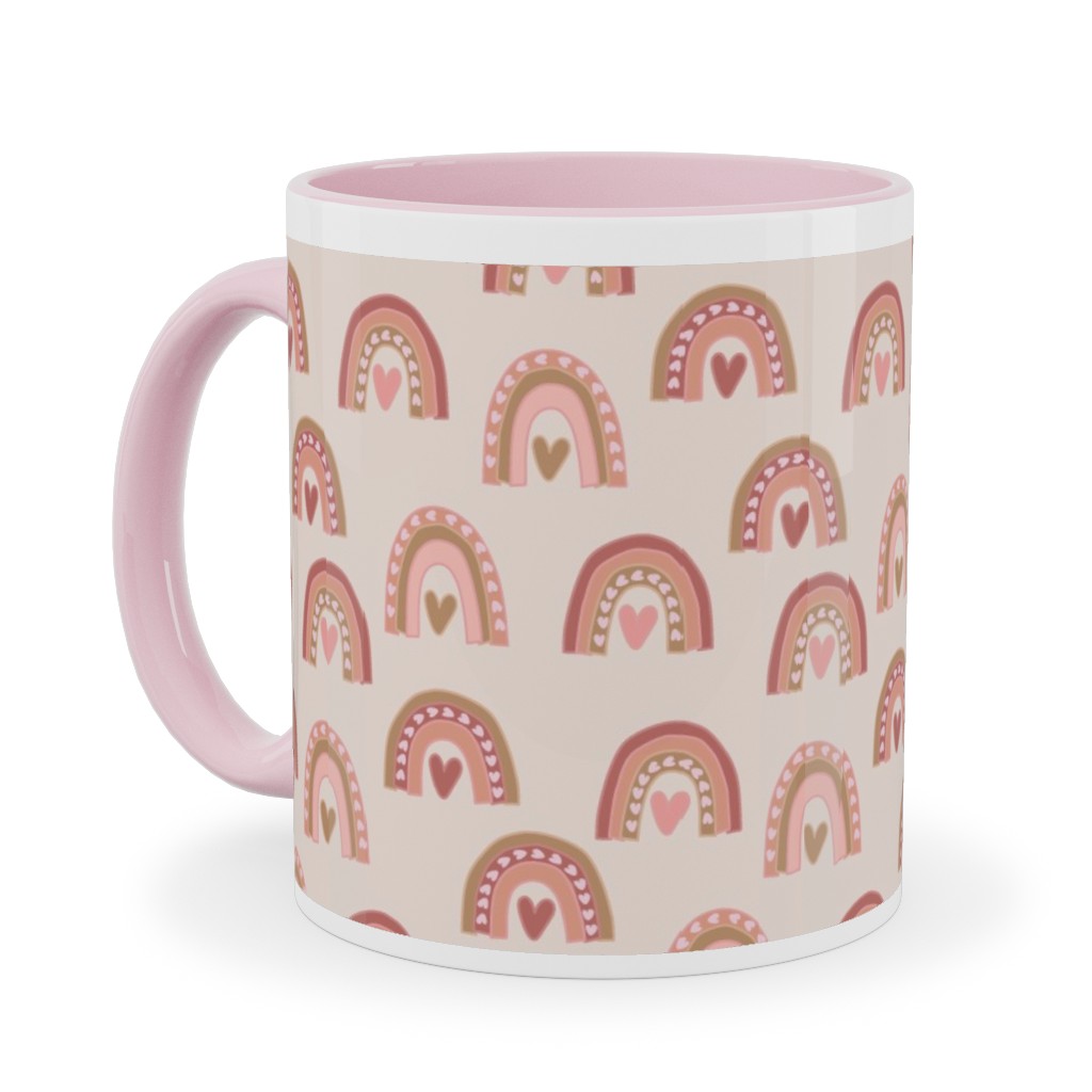 Hearts and Rainbows - Pink Ceramic Mug, Pink,  , 11oz, Pink