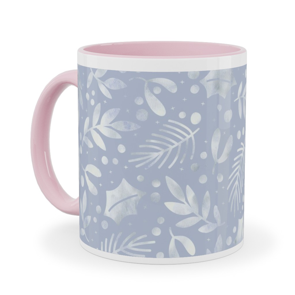 Frozen Winter Florals - Silver Ceramic Mug, Pink,  , 11oz, Blue