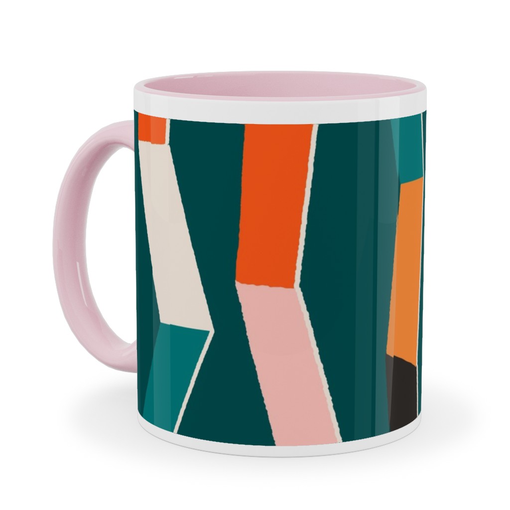 Funky - Multi on Green Ceramic Mug, Pink,  , 11oz, Multicolor