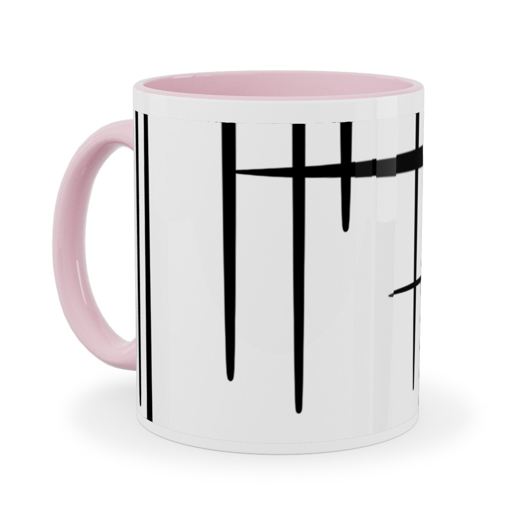 Abstract Line Pattern Ceramic Mug, Pink, , 11oz, White, White