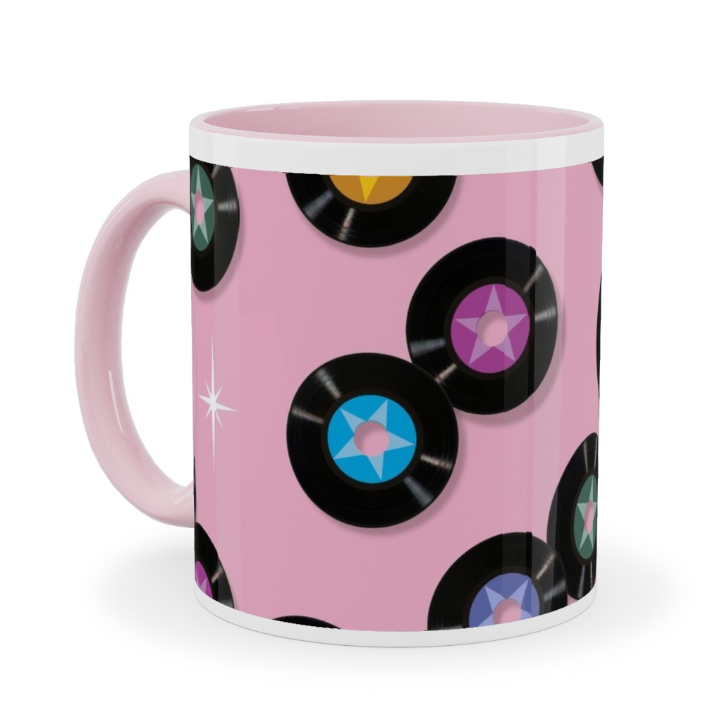 Pop Star Vintage Vinyl Records Ceramic Mug, Pink,  , 11oz, Pink