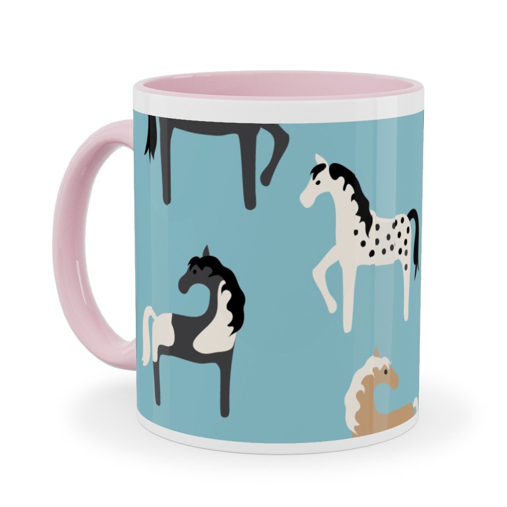 Horse Party Ceramic Mug, Pink, , 11oz, Blue, True Blue