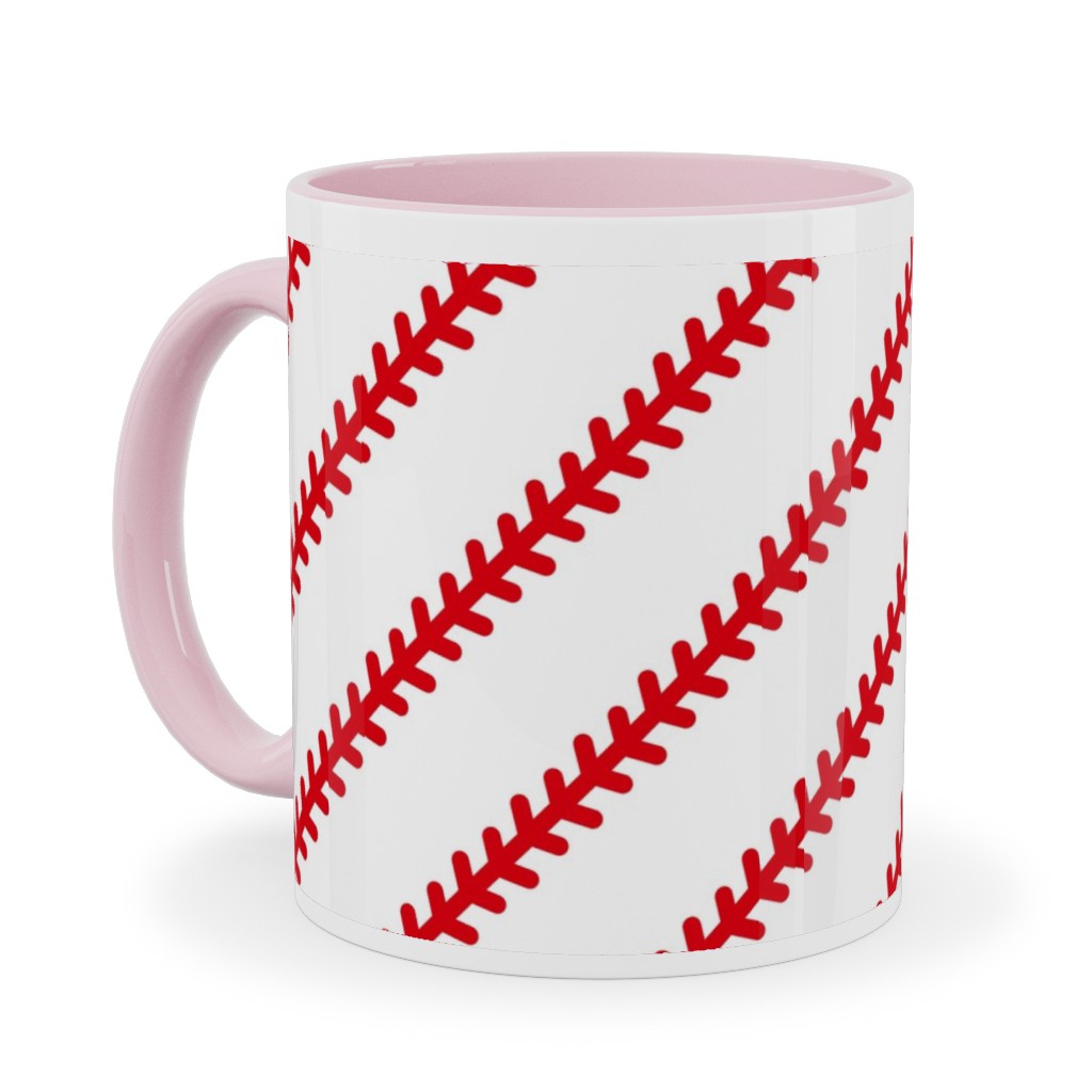 Baseball Stitch - Baseball - White Ceramic Mug, Pink, , 11oz, Red, Red