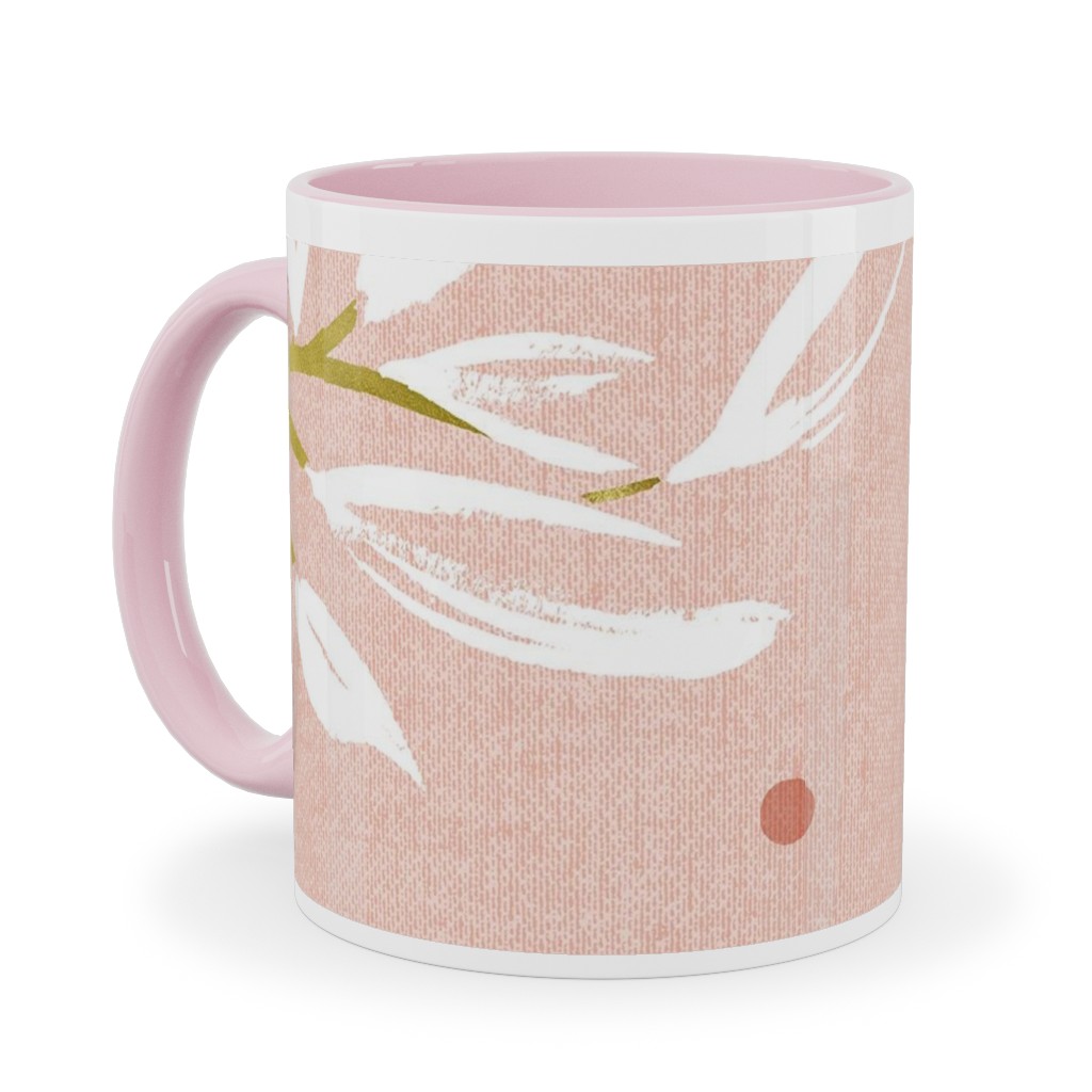 Zen - Gilded Leaves - Blush Pink Large Ceramic Mug, Pink,  , 11oz, Pink