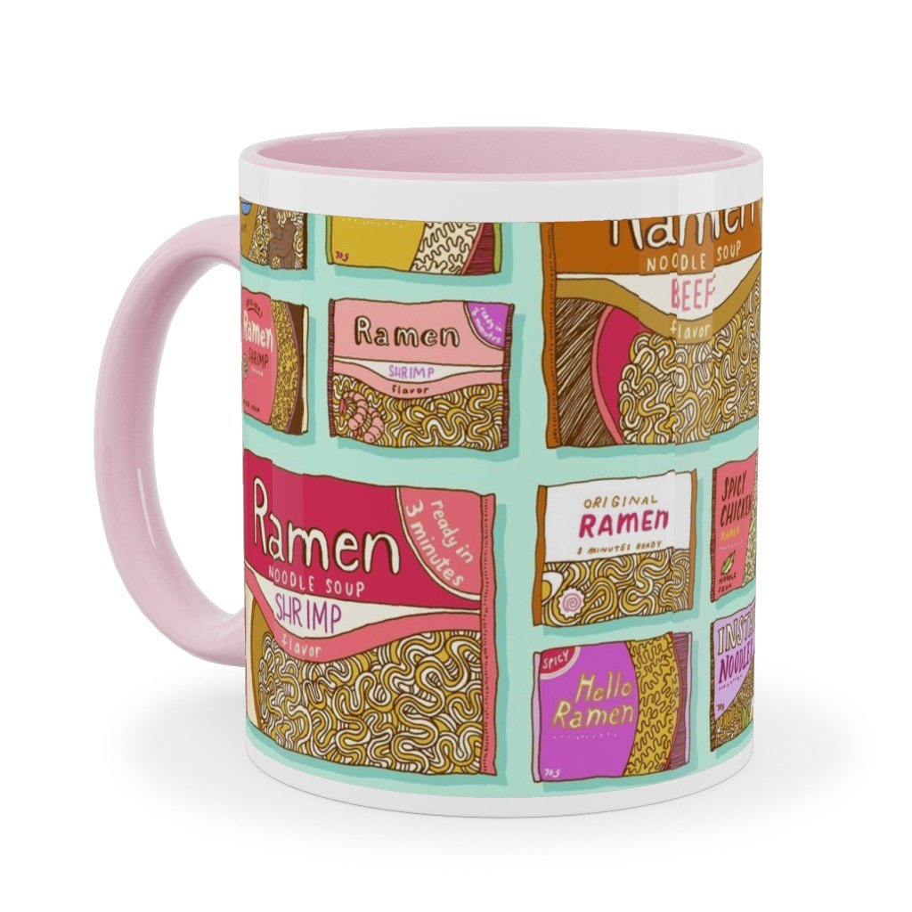 Ramen Noodle Packets Ceramic Mug, Pink,  , 11oz, Multicolor