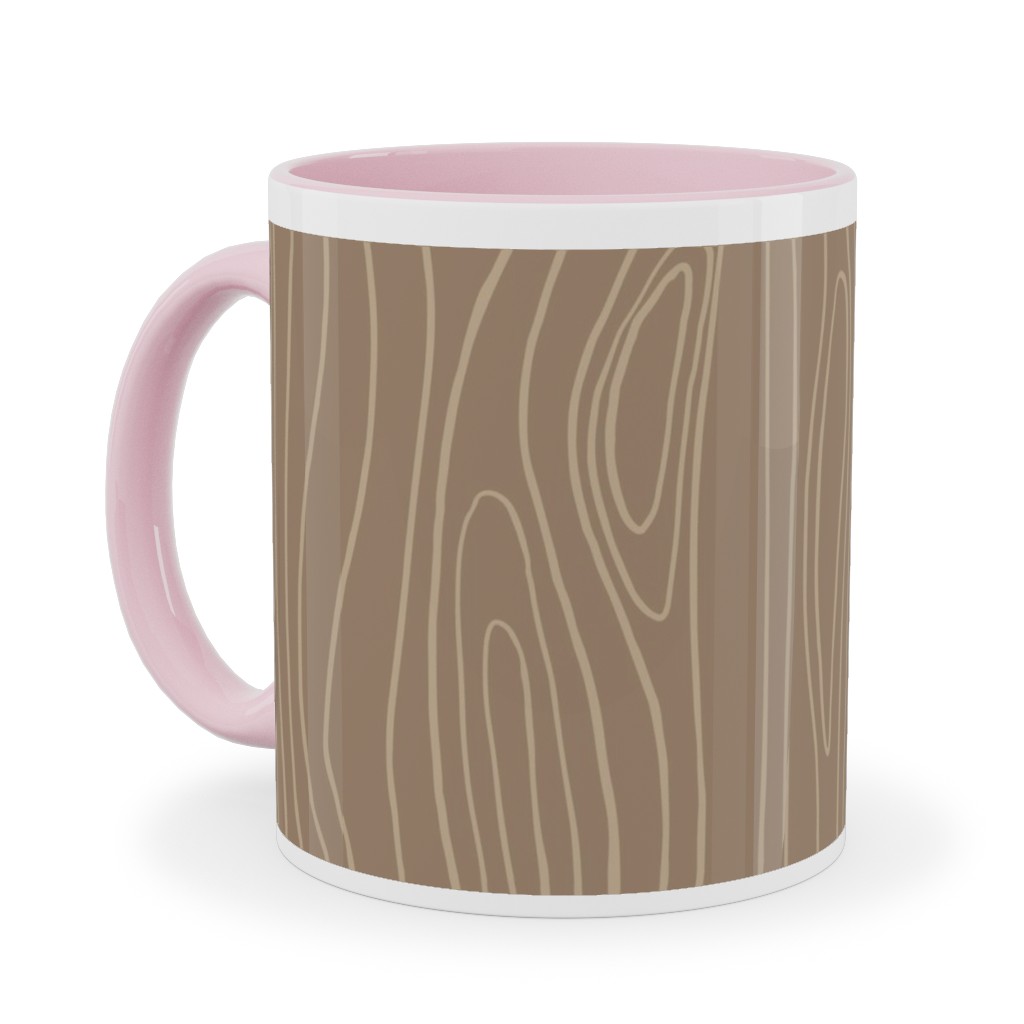 Wood Grain Ceramic Mug, Pink, , 11oz, Brown, Cafe