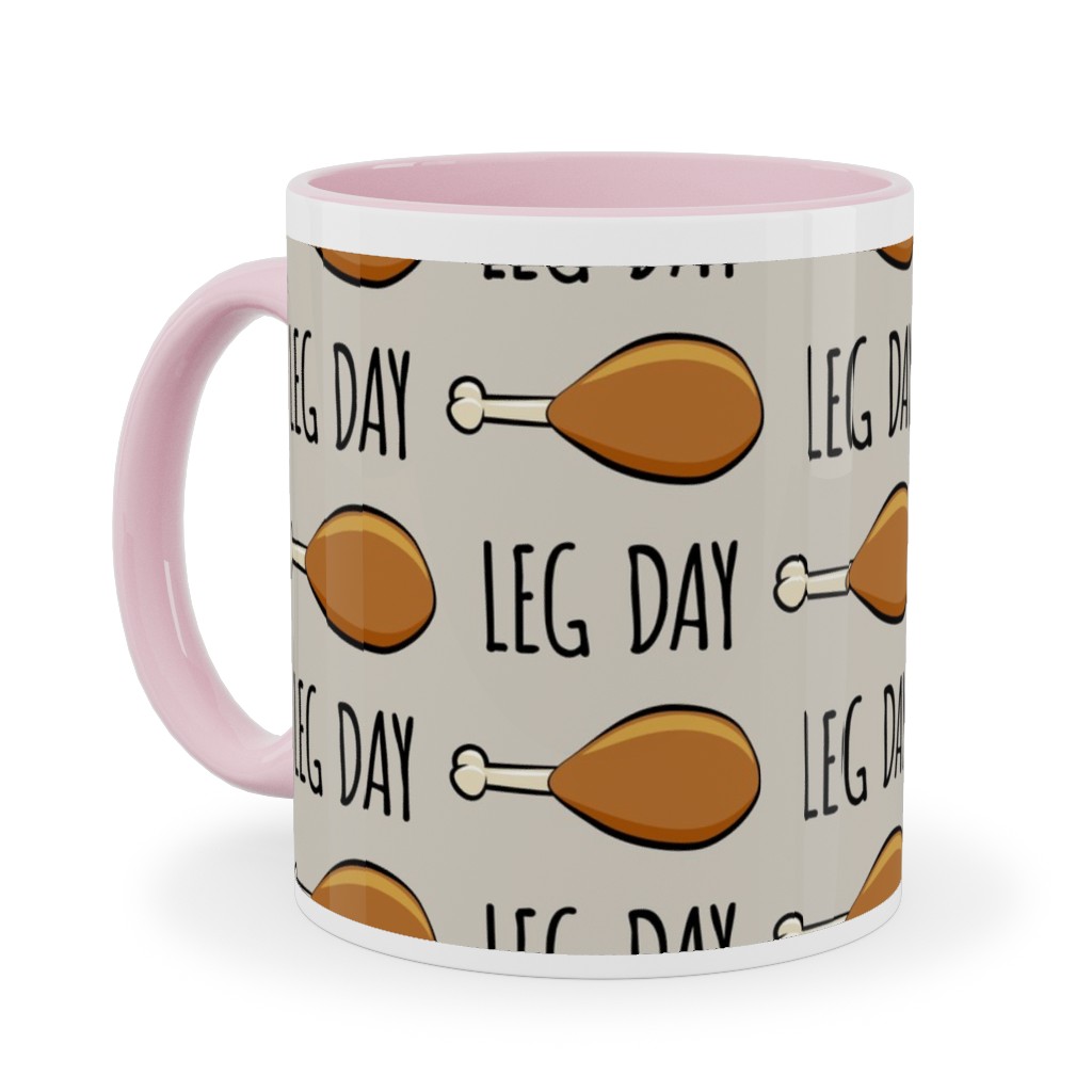 Turkey Legs - Leg Day - Beige Ceramic Mug, Pink, , 11oz, Beige, Pearl