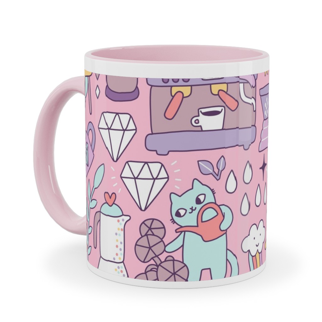 Cute Cats - Multicolor Pastel Ceramic Mug, Pink, , 11oz, Pink, Bright Pink