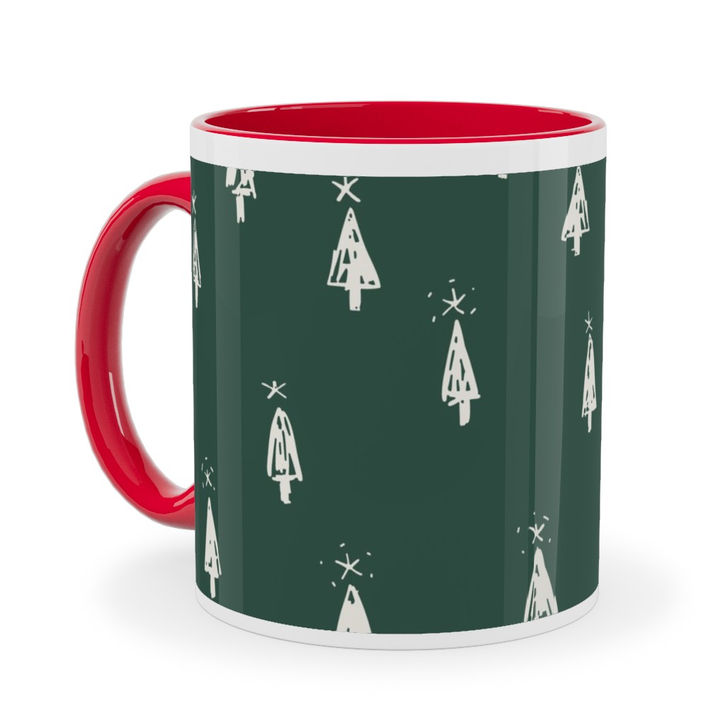 Christmas Trees on Pine Needle Ceramic Mug, Red,  , 11oz, Green