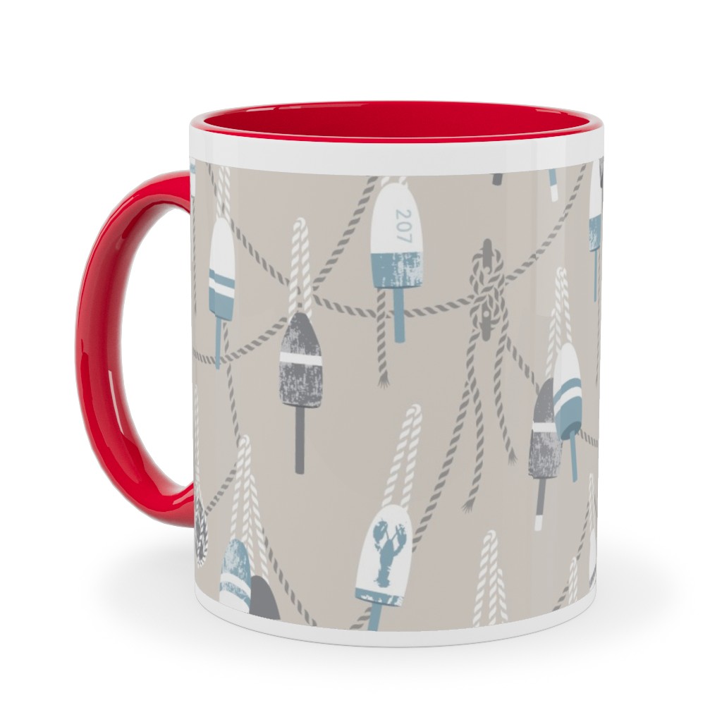 Lobster Buoy - Light Beige Tan Ceramic Mug, Red,  , 11oz, Beige