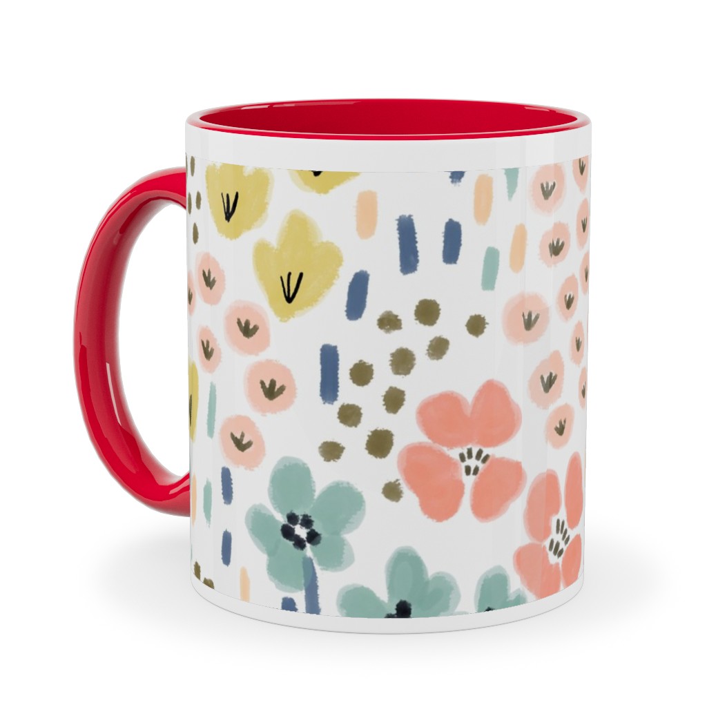 April Bits Vintage - Pink Ceramic Mug, Red, , 11oz, Pink, Bright Pink