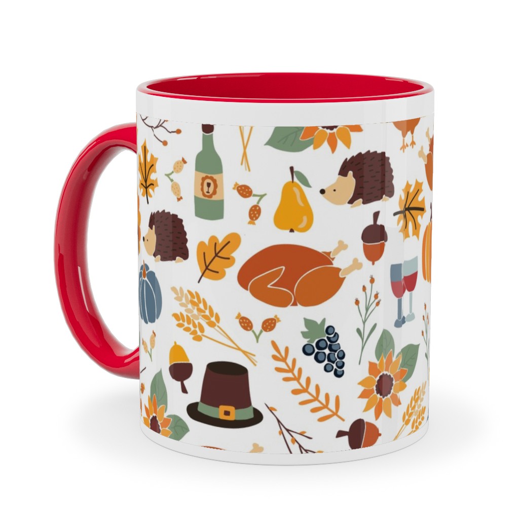 Thanksgiving Table Ceramic Mug, Red,  , 11oz, Multicolor