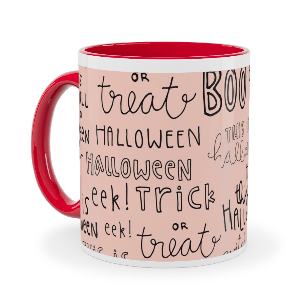 Halloween Words - Black Ceramic Mug, Red,  , 11oz, Pink