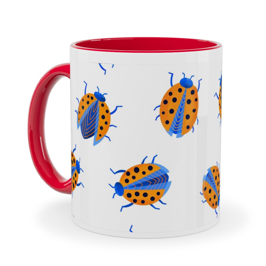 Classic Ladybugs Ceramic Mug, Red,  , 11oz, Beige