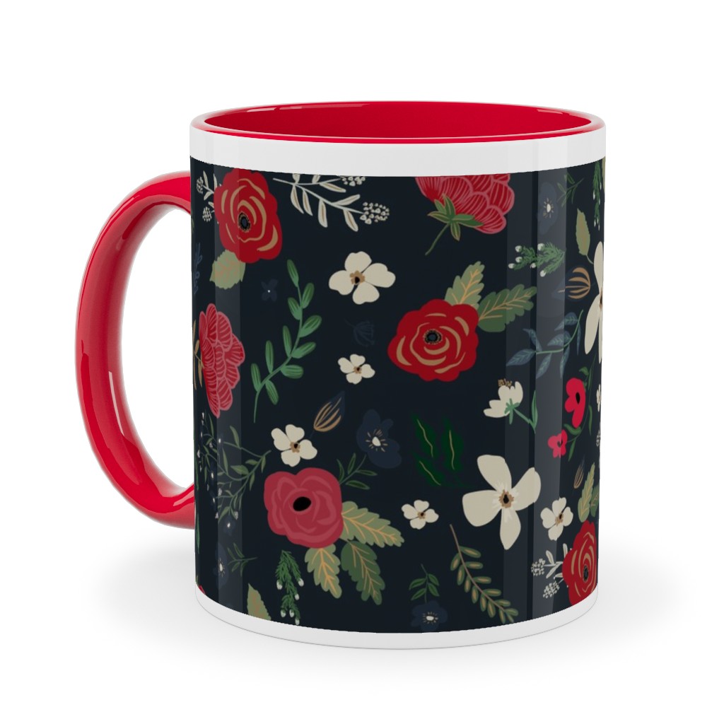 Fancy Winter - Navy Background Ceramic Mug, Red, , 11oz, Black, Black