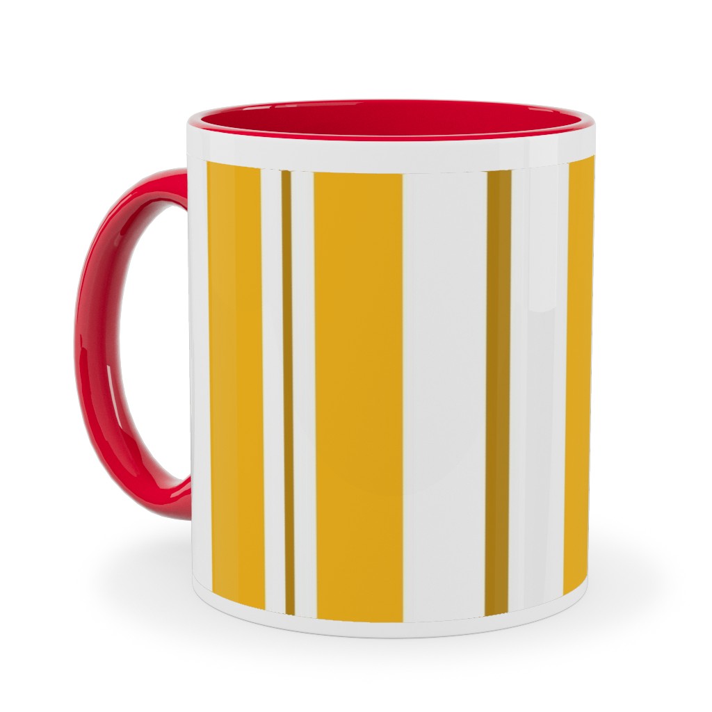 Gold White and Brown Stripes Ceramic Mug, Red,  , 11oz, Yellow