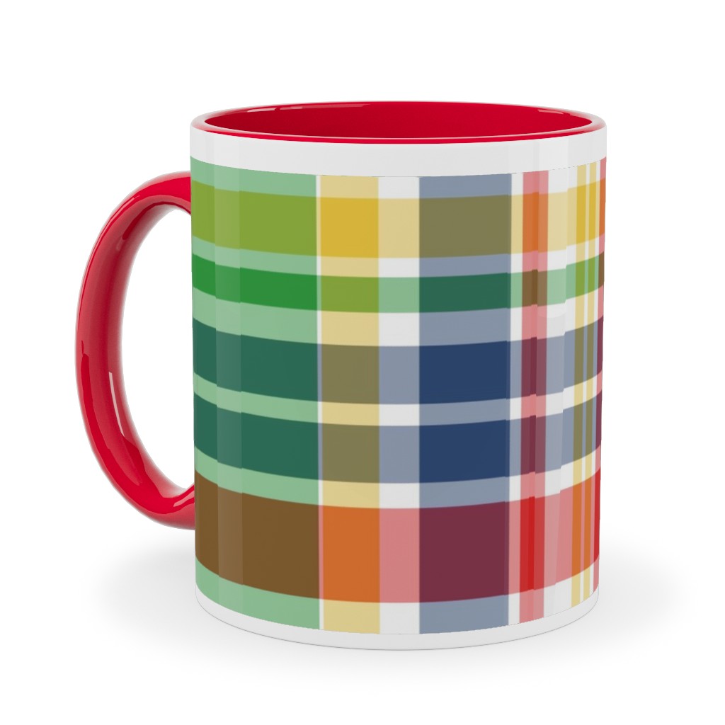 Plaid - Multi Bright Ceramic Mug, Red,  , 11oz, Multicolor