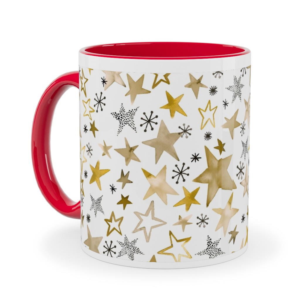 Winter Stars Christmas - Gold Ceramic Mug, Red, , 11oz, Yellow