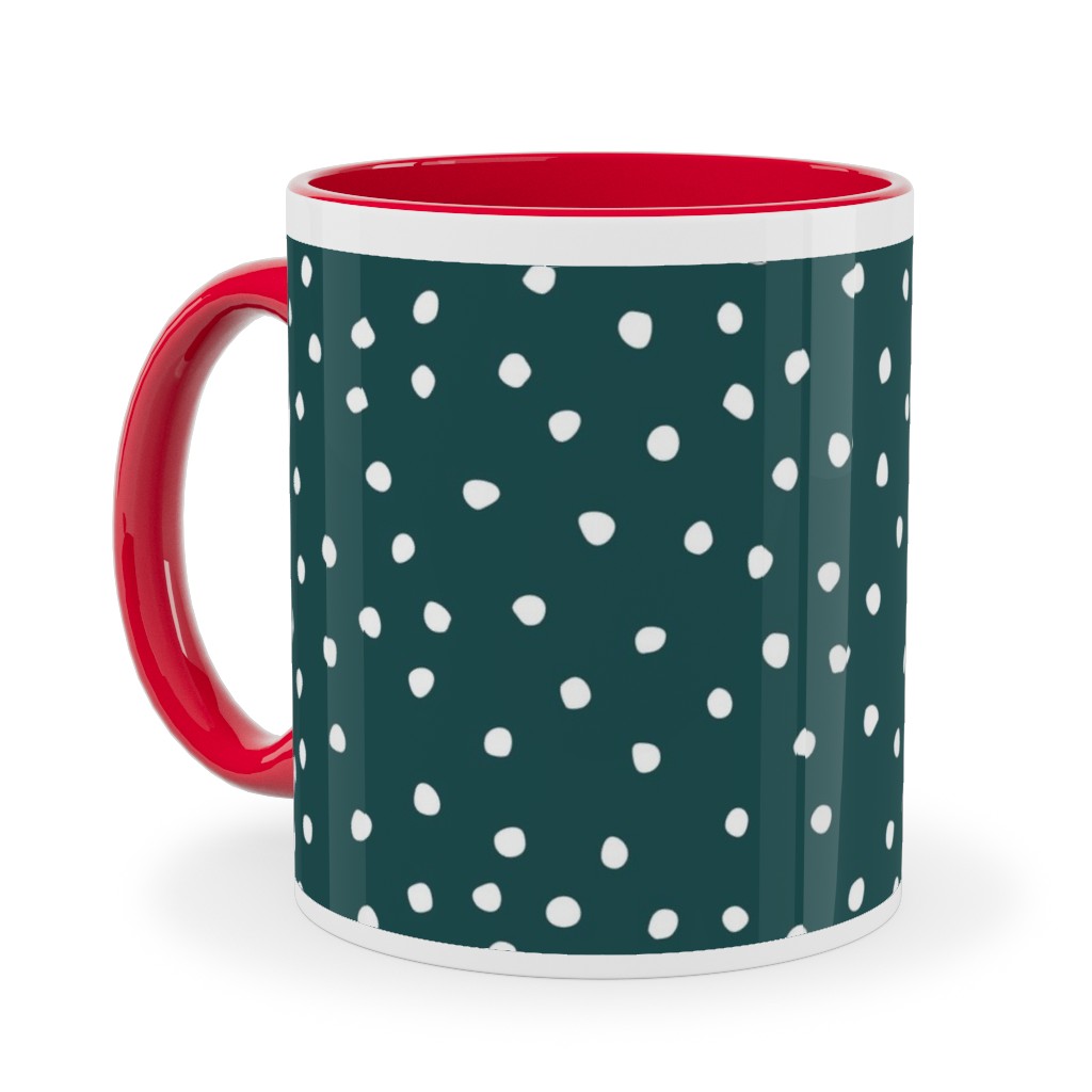 Dots - White on Emerald Ceramic Mug, Red,  , 11oz, Green