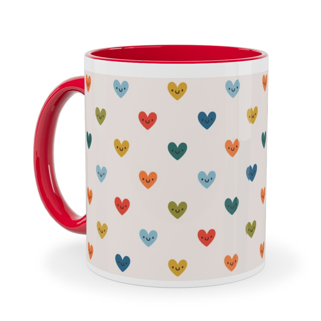 Cute Colored Hearts - Multi Ceramic Mug, Red, , 11oz, Multicolor