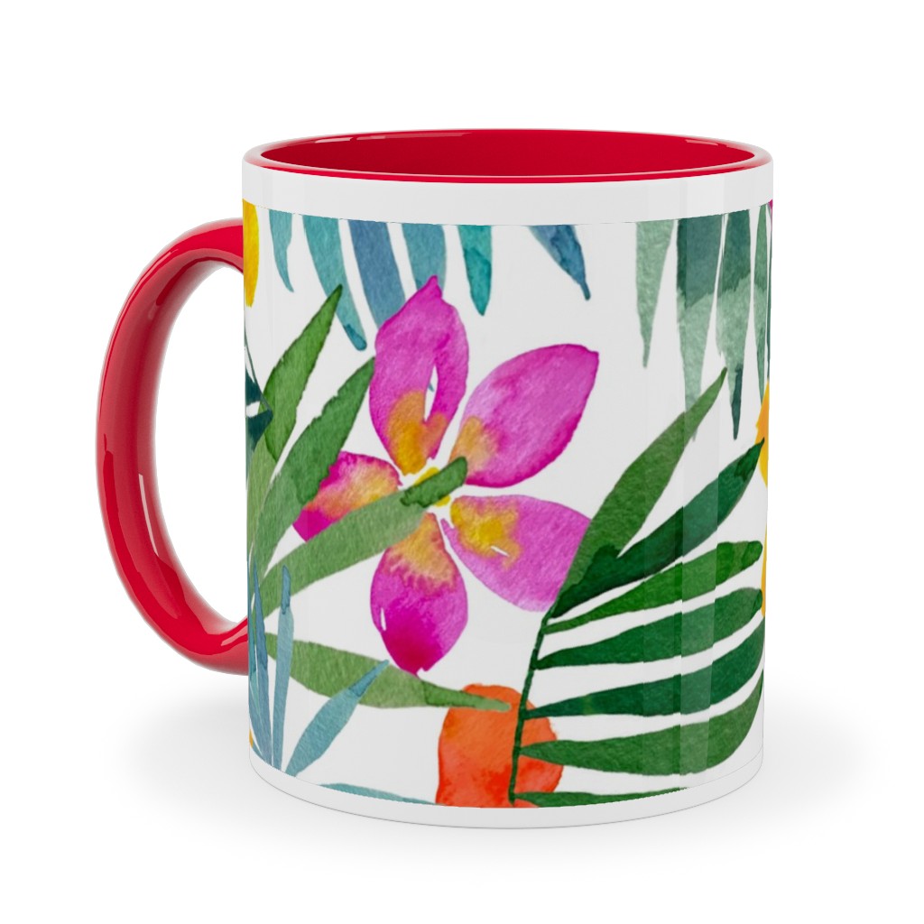 Watercolor Tropical Vibes - Multi Ceramic Mug, Red,  , 11oz, Multicolor