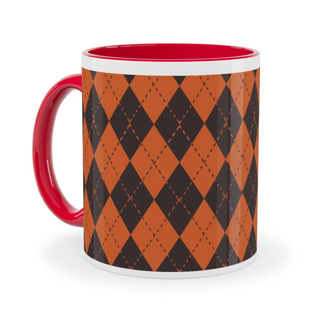 Halloween Argyle - Orange and Black Ceramic Mug, Red,  , 11oz, Orange