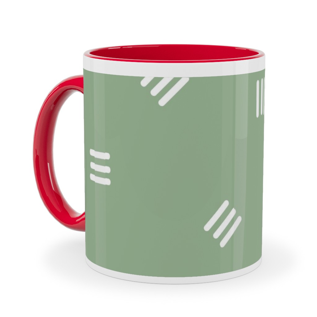 Tossed Groups of Lines - Sage Green Ceramic Mug, Red,  , 11oz, Green
