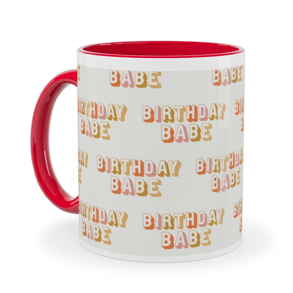 Birthday Babe - Cute Retro Letters - Neutral Ceramic Mug, Red,  , 11oz, Yellow