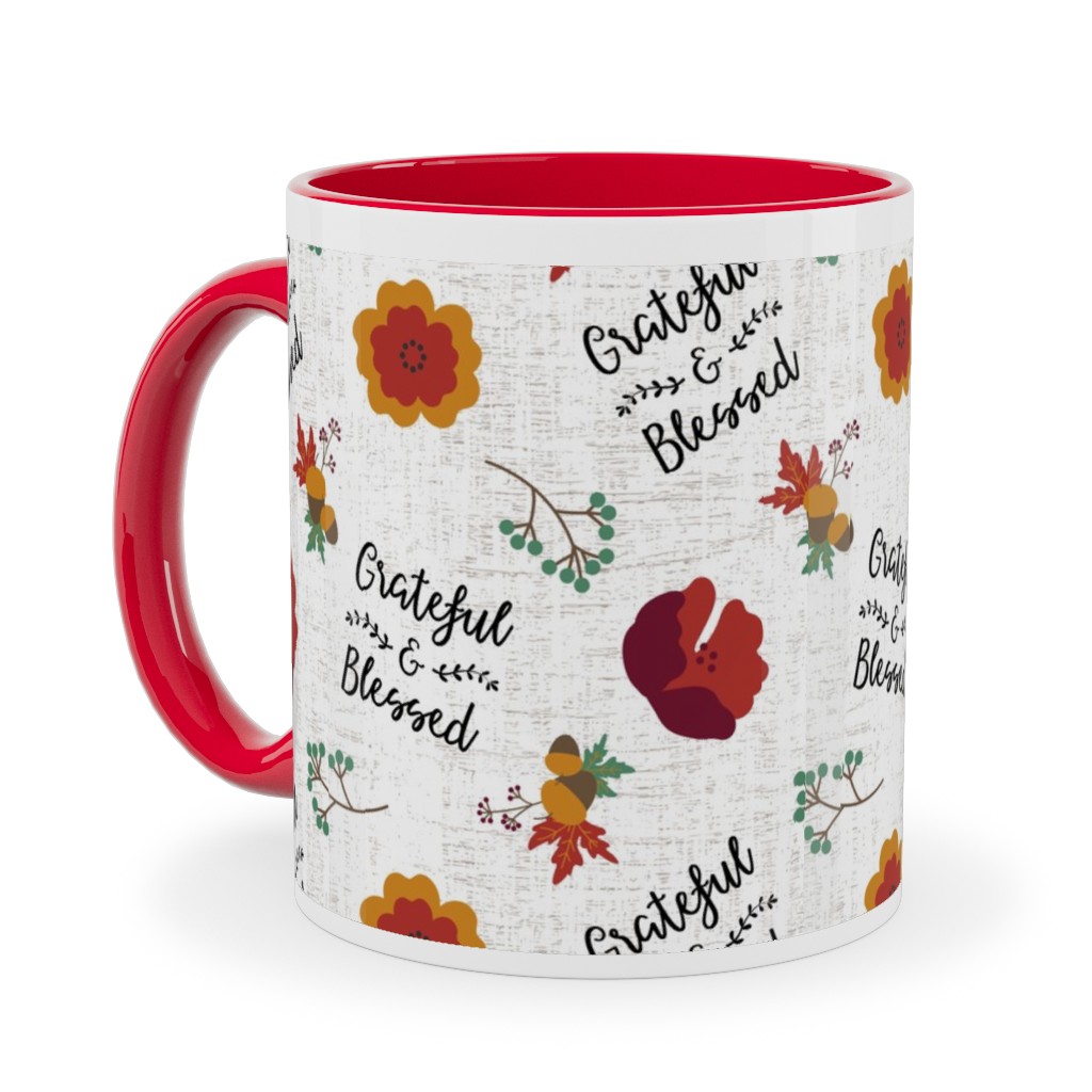 Grateful & Blessed Ceramic Mug, Red, , 11oz, Multicolor