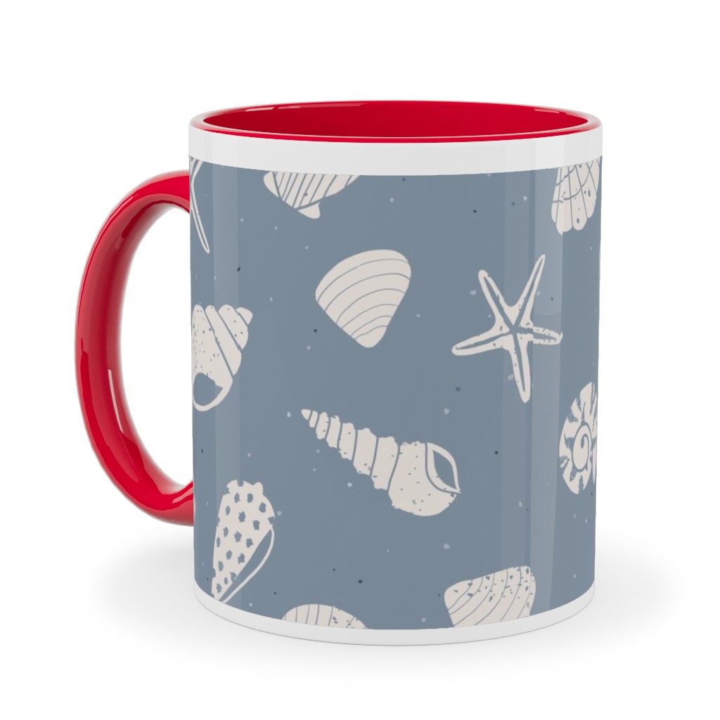 Seashells Summer Beach - Dusty Blue Ceramic Mug, Red, , 11oz, Blue, True Blue