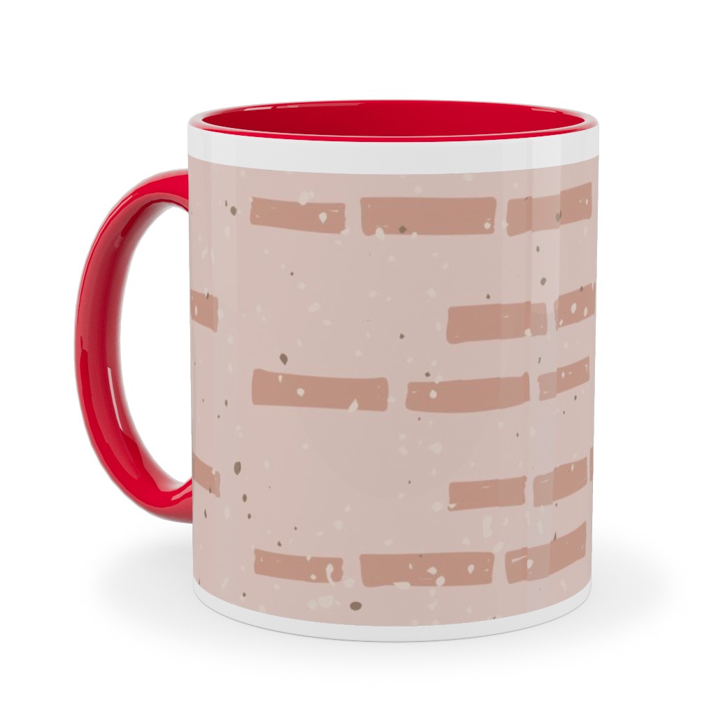 Boho Tribal Dashed Geometric - Pink Ceramic Mug, Red, , 11oz, Pink, Bright Pink