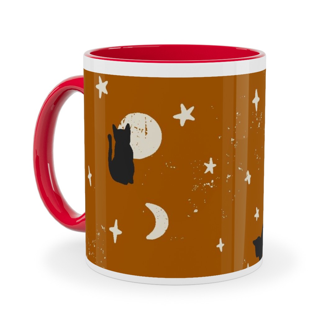 Black Cats - Burnt Orange Ceramic Mug, Red, , 11oz, Orange, Orange