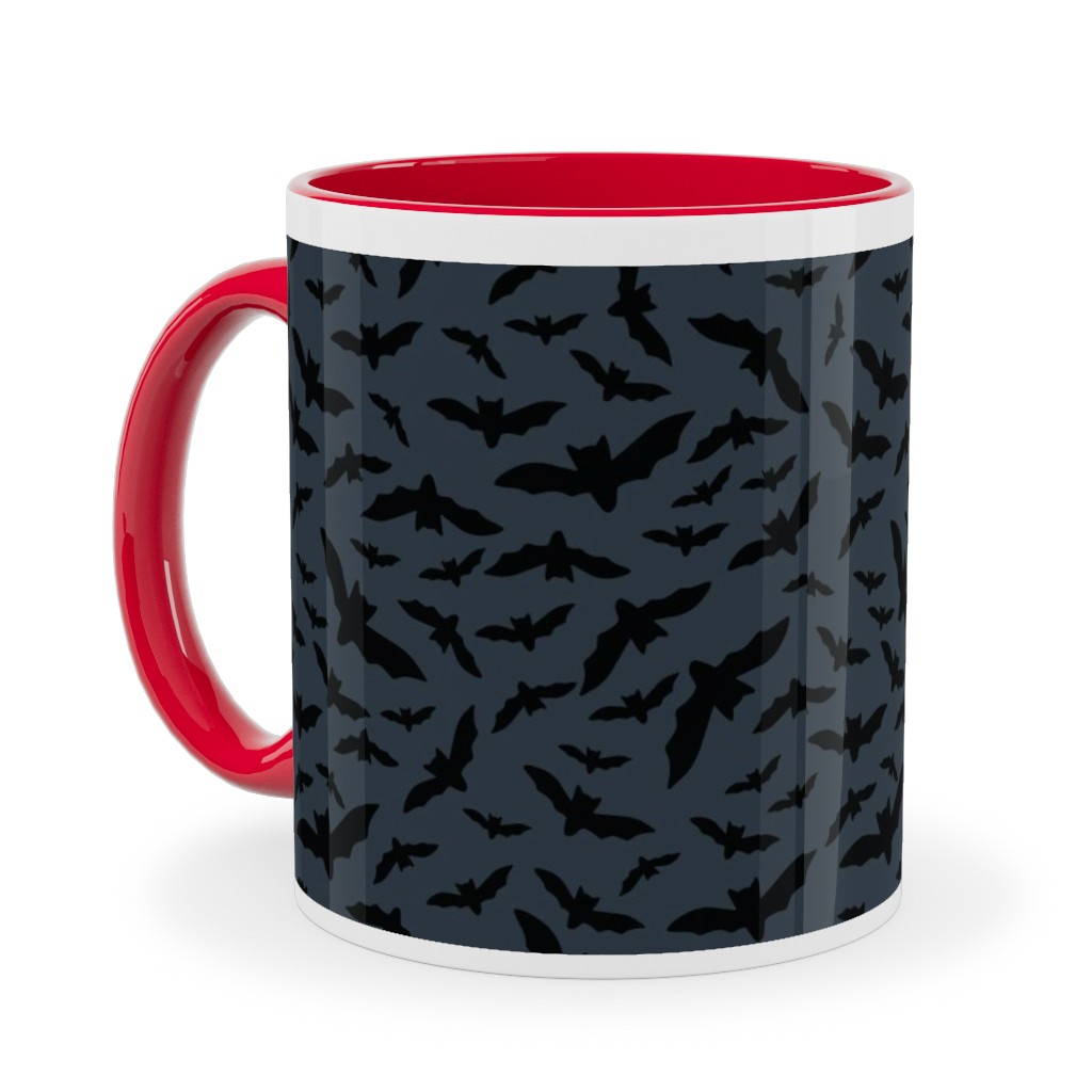 Halloween Black Bats Ceramic Mug, Red, , 11oz, Black, Charcoal