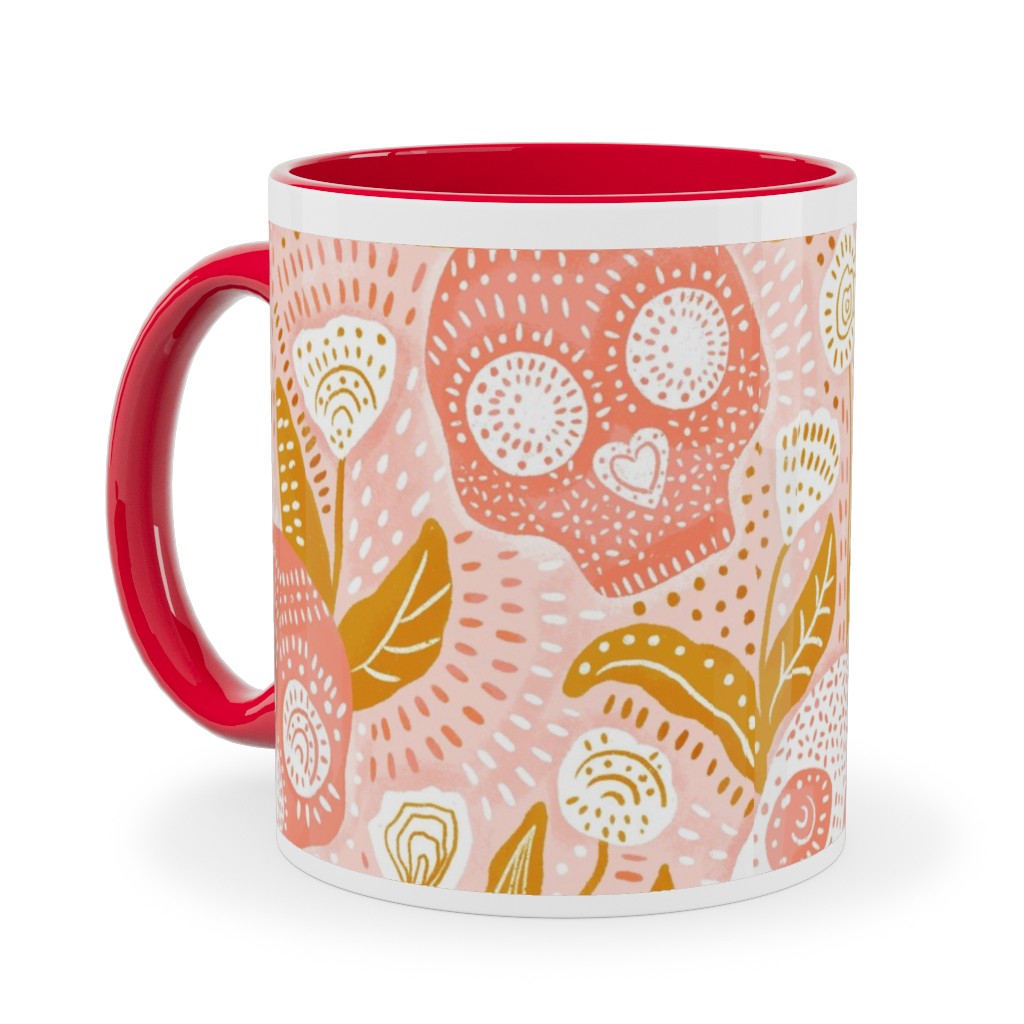 Pastel Halloween Skulls - Pink Ceramic Mug, Red,  , 11oz, Pink