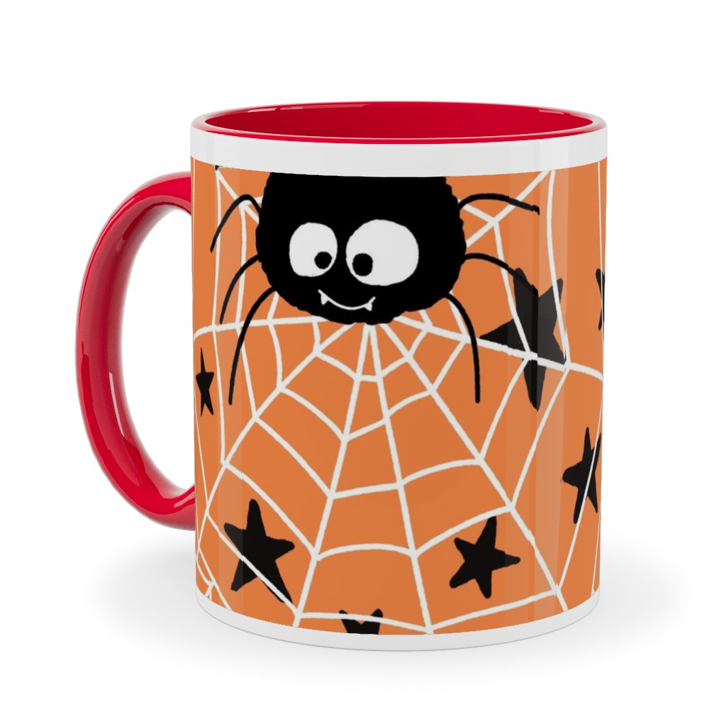 Cute Hand-Drawn Spider Halloween - Orange Ceramic Mug, Red, , 11oz, Orange, Orange