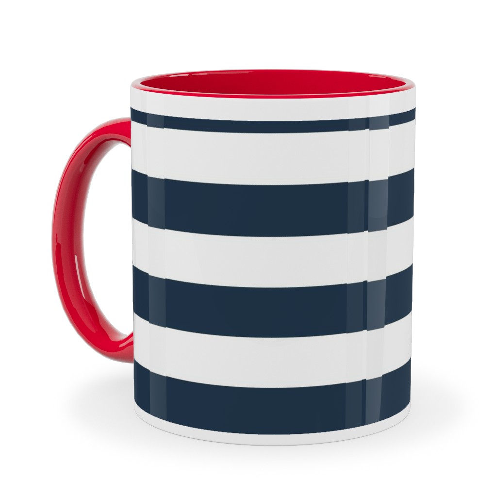 Simple Horizontal Stripe Ceramic Mug, Red,  , 11oz, Blue