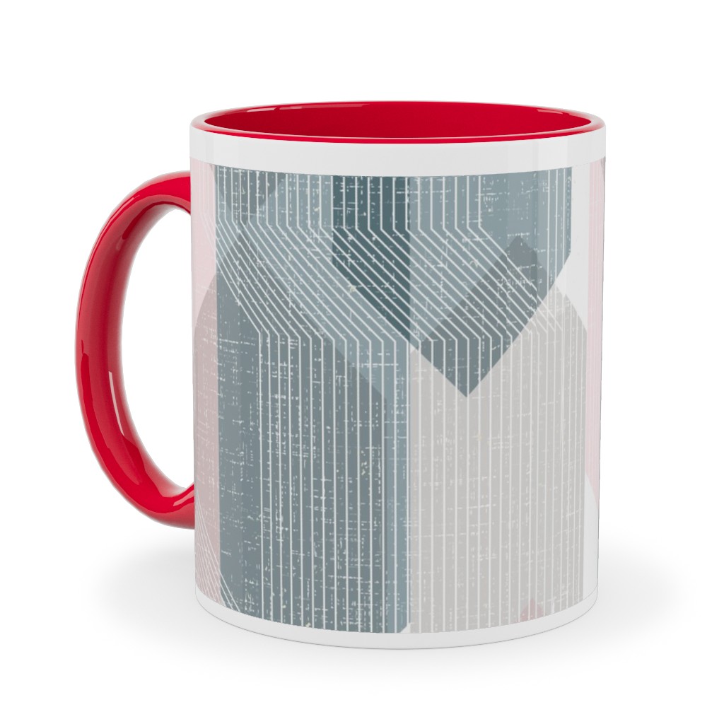 Deco Mod Hex Reflections - Sorbet Ceramic Mug, Red,  , 11oz, Gray