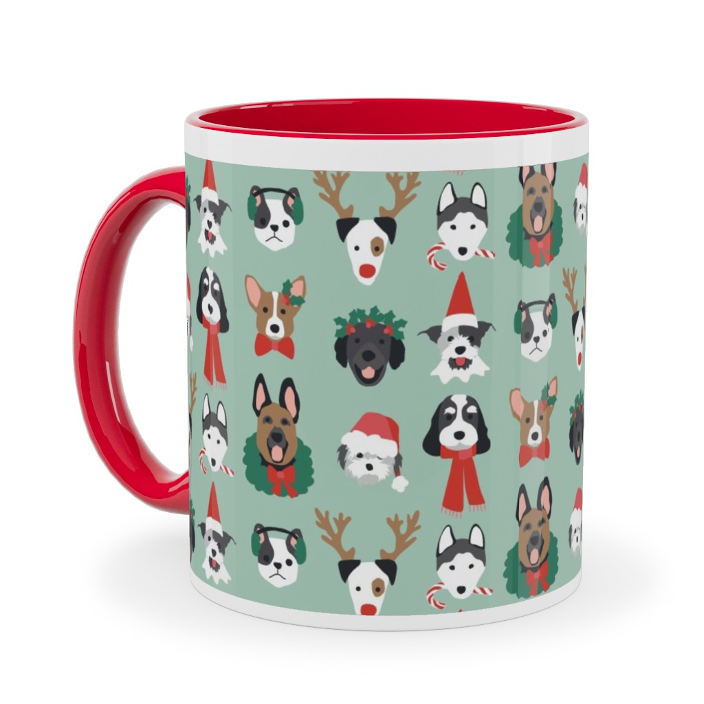 Christmas Holiday Puppy Dogs - Green Ceramic Mug, Red,  , 11oz, Green