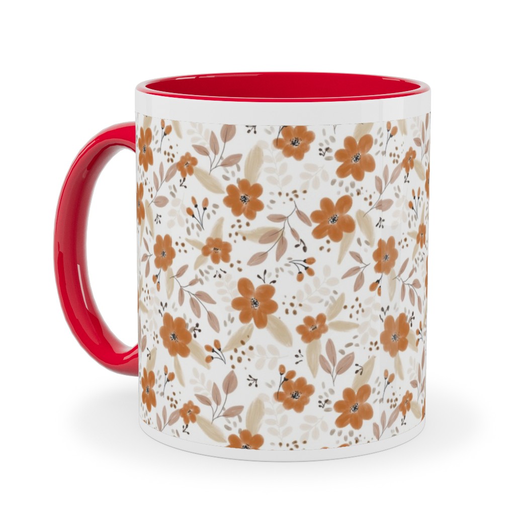 Fall Floral Ceramic Mug, Red,  , 11oz, Orange