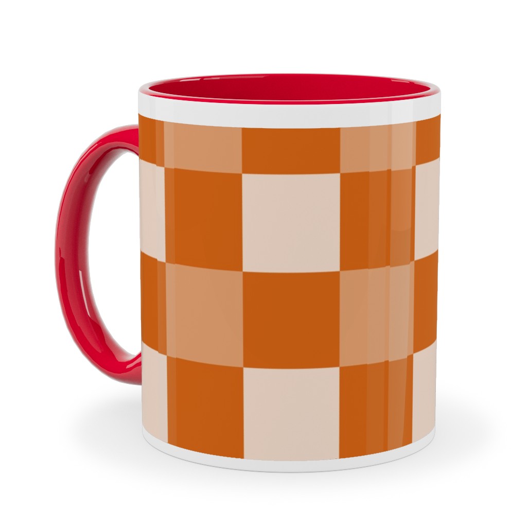 Orange Gingham Plaid Ceramic Mug, Red, , 11oz, Orange, Orange