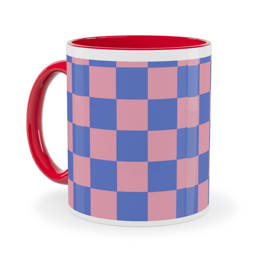 Fun Checkers - Pink and Purple Ceramic Mug, Red, , 11oz, Pink, Bright Pink