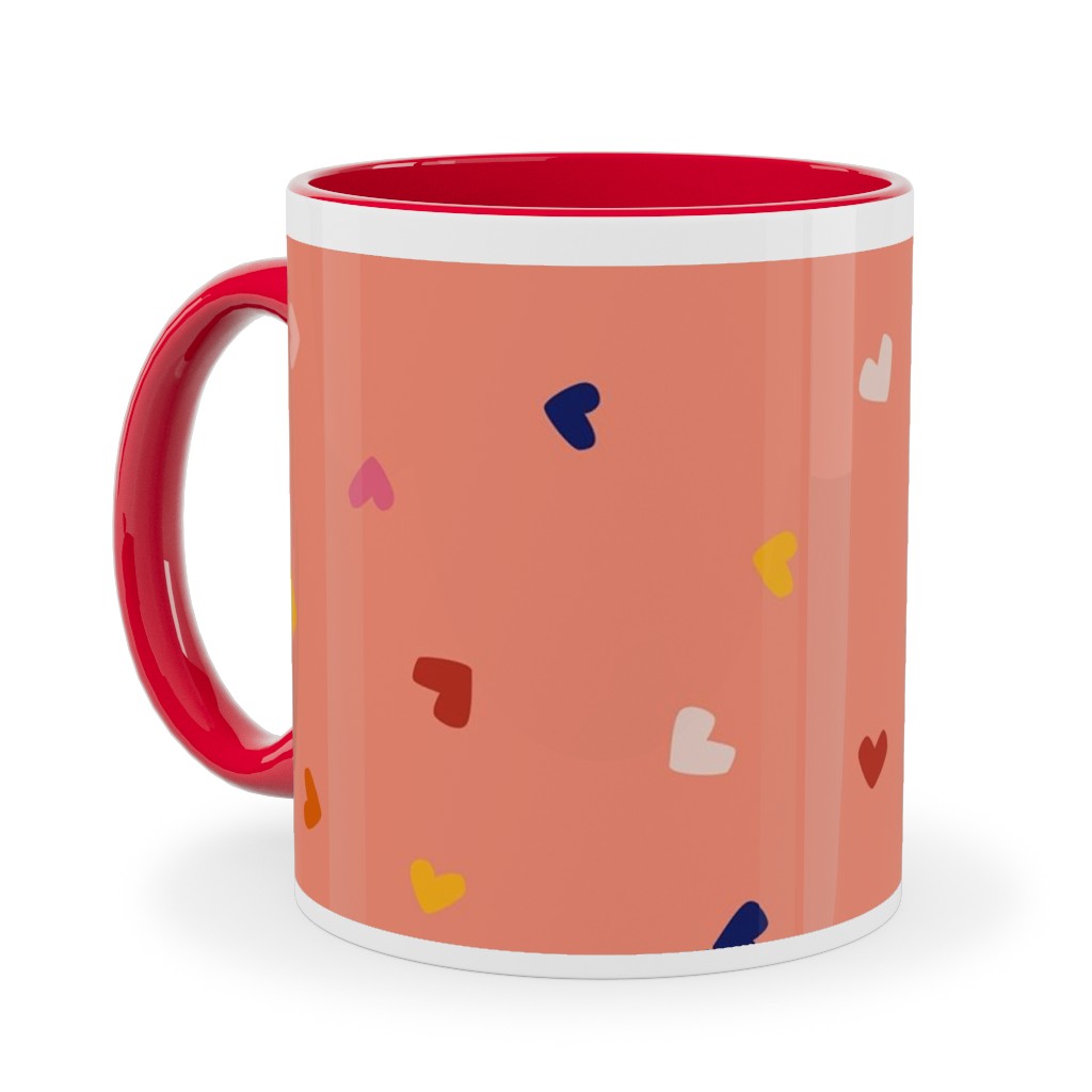 Heart Sprinkles - Pink Ceramic Mug, Red, , 11oz, Pink, Bright Pink