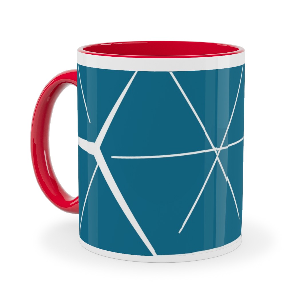 Hexagons - Blue Ceramic Mug, Red,  , 11oz, Blue