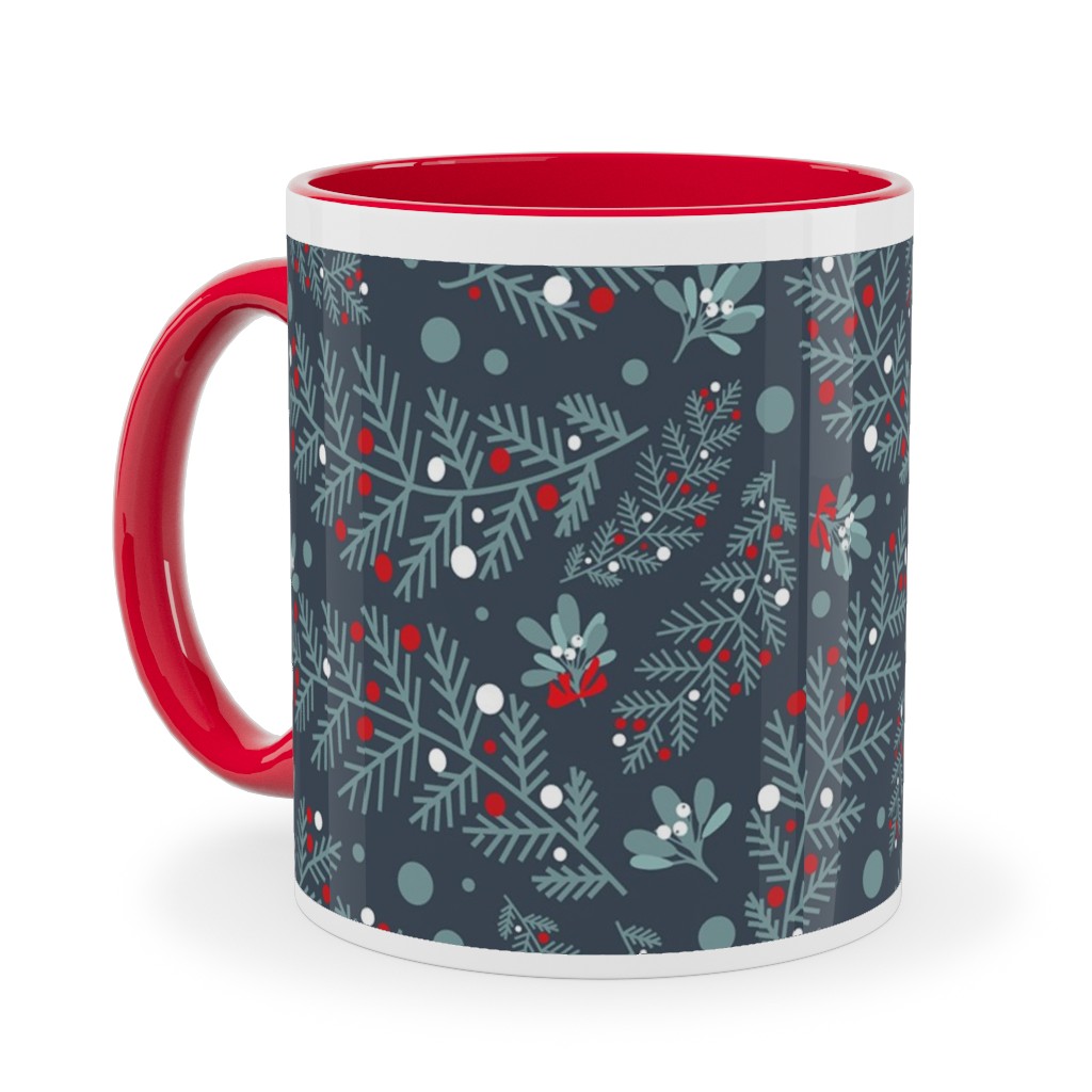 Nutcracker Pines on Blue Ceramic Mug, Red,  , 11oz, Blue