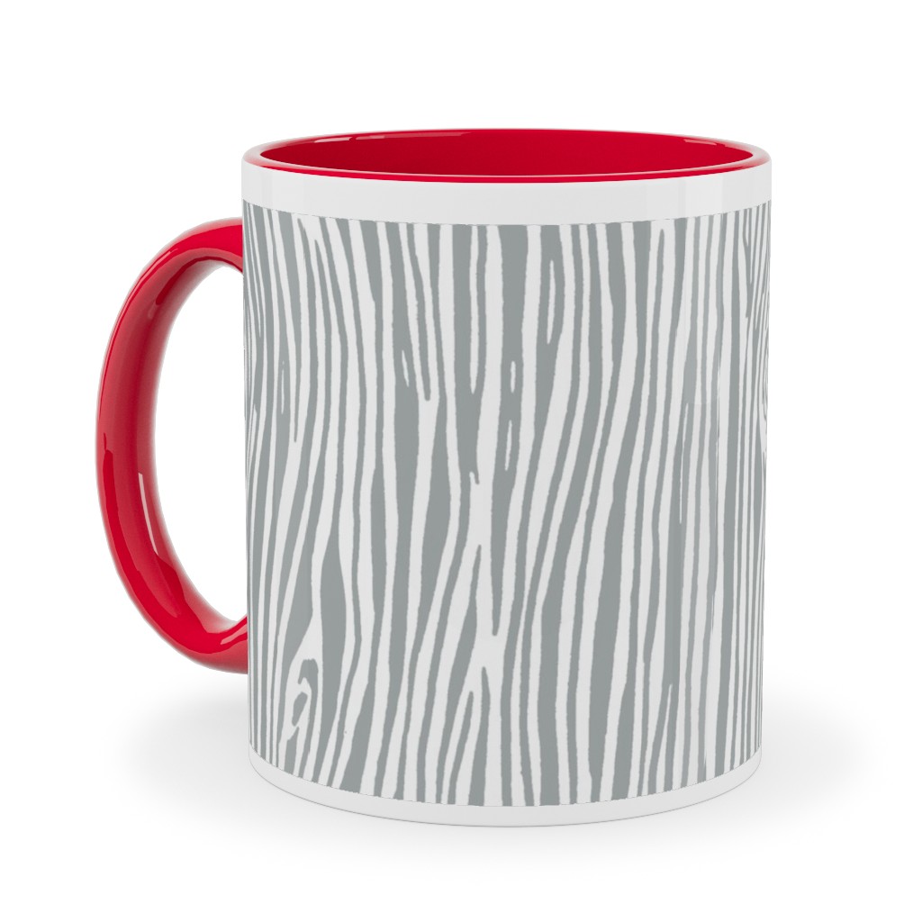 Woodgrain - Gray Ceramic Mug, Red,  , 11oz, Gray