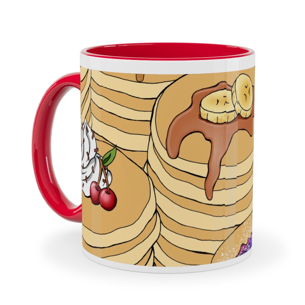 Flapjack Stack Ceramic Mug, Red, , 11oz, Beige, Pearl